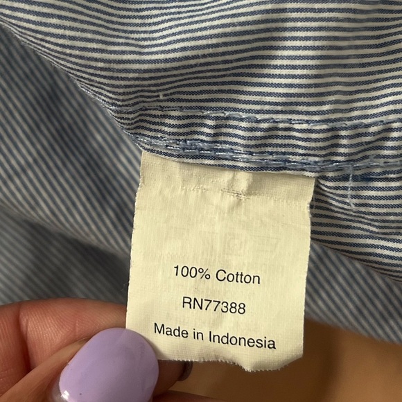 J.CREW Women's Blouse Cotton Blue White Stripe Peach Collar Hem Pockets Size S - Picture 7 of 7